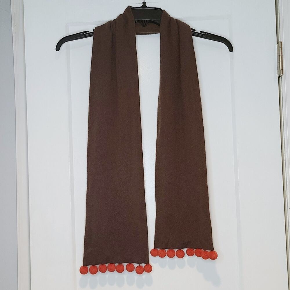 Armand Diradourian Brown Cashmere Pom Pom Scarf Soft Luxury Wrap OS